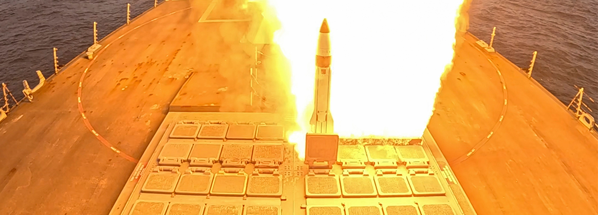 USS Bulkeley (DDG 84), launches a Standard Missile 3 to intercept a ballistic missile during At-Sea Demonstration (ASD) / Formidable Shield (FS) 2025.